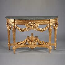 One-horn deer Western antique furniture European French gilt wood carving sea corrugated marble half-moon side table