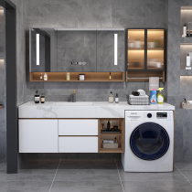  Solid wood washing machine cabinet combination Simple bathroom cabinet rock board one-piece basin Bathroom sink hand wash basin