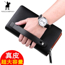 British Paolo Business Large Capacity Hand Grip Bag Genuine Leather Bull Leather Hand Grab Bag Double Zip Hand Bag Long mens wallet