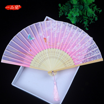 Fan Folding Fan Chinese Style Womens Ancient Wind Tassel Summer Carry Classical Ancient Hanfu Small Bamboo Fan Dance