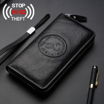 New mens cow leather multifunction wallet RFID burglar-proof brush stylish small bag business hand hold bag clip mens bag card bag