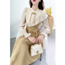 (Original) early autumn outfit high-end temperament celebrity goddess Fan gentle wind retro French tea break orange terrier dress