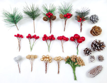 Christmas Decorations Red Fruits Fall Snow Flocking Pine Branches Pine Needles Songta Silver Color Golden Berries Christmas Arrangement Material