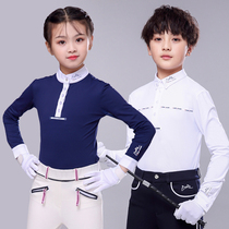Childrens equestrian T-shirt Long sleeve horse riding T-shirt White horse racing suit Knight costume Male horse riding outfit Female