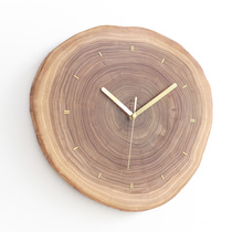 Simple inlaid copper solid wood annual ring clock living room decoration sweep second modern creative clock wall clock wooden mute single product wall watch