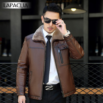 Leather and wool mens coat goatskin real leather winter plus velvet padded mens winter wool leather jacket fur