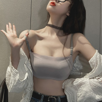 Underwear women without rims small chest gathered anti-sagging thin bandeau anti-walking bra no trace bra set summer