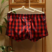 Mens underwear flat angle low waist sexy Aro pants cotton breathable home pants plaid 4-corner pants inner pocket shorts