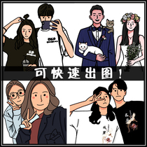 Q version of couple portrait making cartoon illustration Avatar custom hand-painted real-life photo to stick figure Design comics