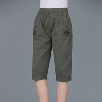 Middle-aged womens summer pants Thin middle-aged womens pants Middle-aged womens pants seven-point pants Moms elastic waist seven-point casual pants