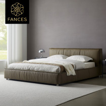 Italian minimalist zhen leather bed double bed 1 8 m 1 5 meters modern minimalist bed in the master bedroom light luxury master bed queen-size beds