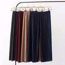 Middle-aged pleated wide-leg pants womens summer loose casual linen yarn hanging thin high-waisted mom nine-point pleated pants