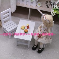 (Bubble Home) BJD Doll Furniture Accessories Photo Props Long Table Back Chair Black White 6 Points