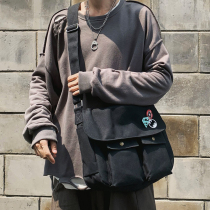 Skew Satchel Male Tide Signs Day Ensemble Satchel Casual Student Canvas Brief single shoulder bag Chauffins ultra-fire small backpack