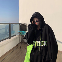 American retro High Street high-end sense hooded sweater female spring and autumn thin model 2021 New Korean loose coat tide