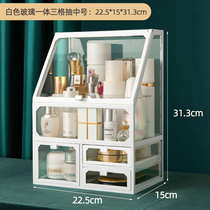 Cosmetic storage box ins Wind glass desktop transparent dustproof with lid lipstick large capacity dressing table rack