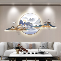 New Chinese living room decoration painting Sofa background wall hanging painting Wall decoration 3D three-dimensional landscape bedside mural with lamp