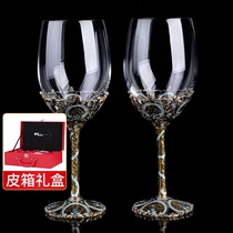 Enamel high-end red wine glasses 2 home goblets A pair of European luxury couples creative personality crystal cups