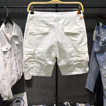  White loose sports casual shorts mens summer tooling five-point pants mens tide brand pure cotton pants mens trend outside wear