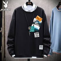 Playboy round neck sweater mens autumn 2021 new off-the-shoulder sleeve fashion loose printing casual long-sleeved top