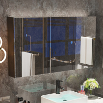  Nordic bathroom mirror cabinet Toilet hand washing toilet mirror Solid wood shelf Storage storage with light Smart mirror cabinet