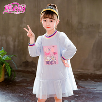 Girls long-sleeved cotton mesh dress autumn dress new mid-child princess style foreign skirt childrens gauze dress