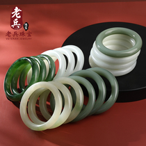 Hetian jade seed material white jade sheep fat white jade stone Jasper bracelet Ink jade jade bead bracelet female live special shot 3