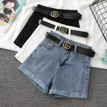 Soft denim shorts womens slim stretch 2021 summer new student all-match thin high waist wide leg crimped hot pants