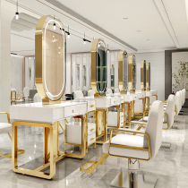 Barber shop mirror table solid wood double-sided ironing mirror hairdressing shop mirror hair salon special mirror table integrated with light cutting mirror