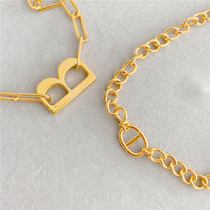 Vintage jewelry 5G pure gold 999 letters casual hydrogen-free womens fashion wild set chain ins wind pure gold necklace