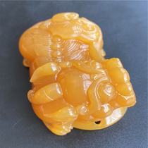 Myanmar topaz Myanmar material Yellow dragon jade Pixiu chanterelle yellow pendant handle piece overlord Pixiu lucky evil town animal