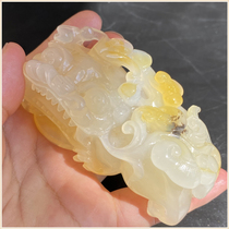 Huanglong Jade Water plant flower ice species Pixiu handle small ornaments Boutique lucky transport evil spirits town house jade