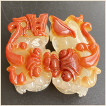 Yunnan Huanglong Jade overlord Pixiu pair of pendants fine red ice species lucky transshipment to ward off evil spirits and good luck is in the head