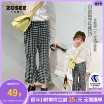 Left West Girl Pants Children Spring Dress 2022 New Retro Trendy Girl Foreign Air Microhorn Open Fork Plaid Pants