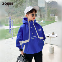Left West Boy jacket Spring and fall Children Klein blue Lieven cap half-menswear blouse 2022 new childrens bottletide