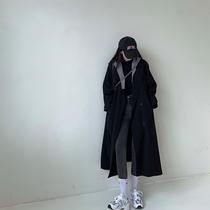 Asakawa wine a trench coat female 2021 Spring and Autumn new design sense of color long loose black autumn and winter coat