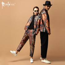  Emperor Shi Chinese style retro mural printing National tide Tang costume designer improved couples new Chinese jacket