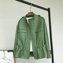 Simei Sifei Spring and Autumn Leather Leather Womens Mid-length Sheepskin Trench Covert Small Man Jacket Waist Work Pocket