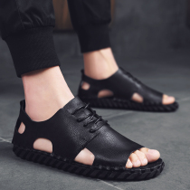 Roman Leather Sandals Mens Tide 2022 Summer Nets Red Outside Wearing Fashion Soft Casual Driving Teenagers Mens Shoes Beach Shoes