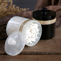 Creative diamond-encrusted cotton swab box Living room desktop toothpick jar with lid European-style cotton storage jewelry box Household goods