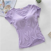 Modal summer with chest pad Short sleeve half sleeve homewear Solid color t-shirt comes with underwear Bra one-piece yoga suit