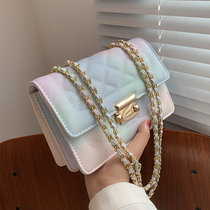 Super fire bag women 2021 new fashion all-round rainbow small fragrance Lingge shoulder messenger chain small square bag