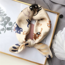Cat small square towel Silk scarf female Korean cute ins small fresh printing versatile multi-functional professional decorative scarf