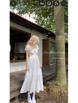 Park Xia French pure white first love long skirt square collar embroidered white skirt maiden jacquard dress female niche design sense