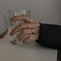 Three-piece set~ring womens fashion personality Japanese plain ring square index finger ring open ring Light luxury niche exquisite