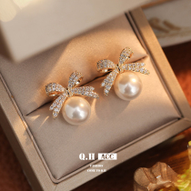 Bow knot pearl earrings 2023 new trendy spring and summer sterling silver high-end niche design light luxury foreign style earrings for women