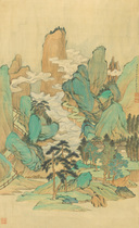 Art Micro-print Wu Shenzhi Green Landscape Qing Dynasty 66x108cm Silk