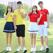Middle school students polo shirt red top Net red High school students school uniform Junior students summer graduation class uniform college style
