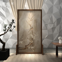 New Chinese solid wood screen partition decoration Living room office bedroom entrance translucent yarn painting flower and bird seat screen