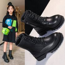 Korean girl Martin boots autumn and winter 2021 plus velvet childrens single boots British style short boots leather medium childrens boots